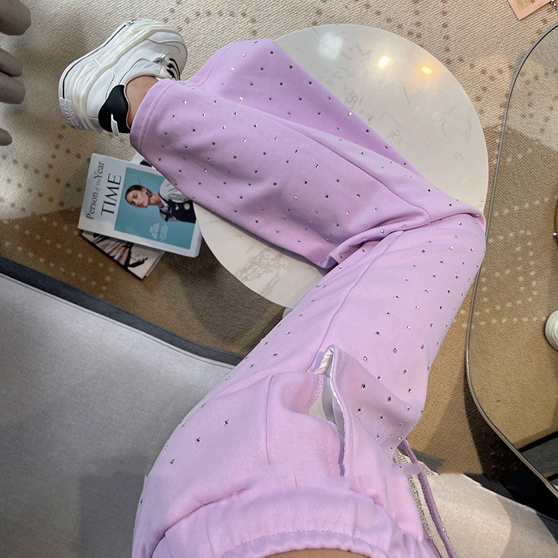 Women's Purple Nail Diamond Wide Leg Pants Thin Section High Waist