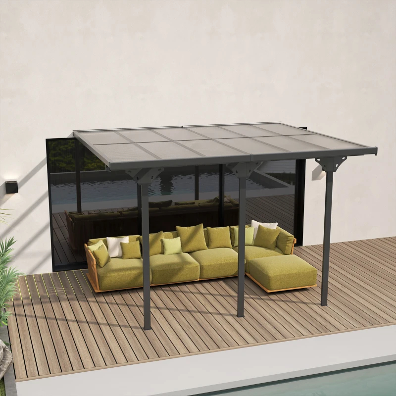 12' X 10' Outdoor Polycarbonate Pergola, Transparent UV Blocking Awning, Hardtop Deck Gazebo, Aluminum, Gray
