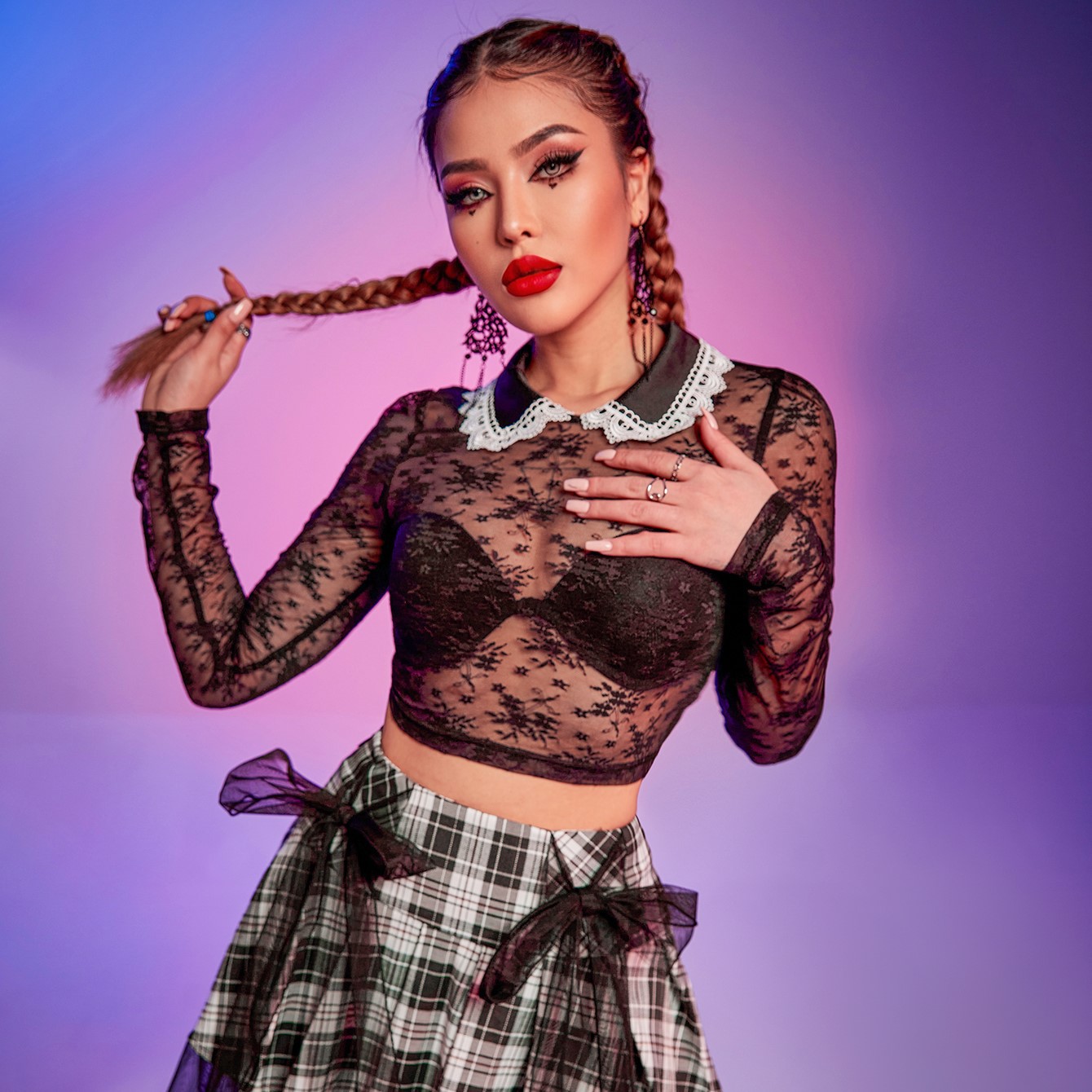 Long Sleeve Elegant Waist Shirt Lace Shirt