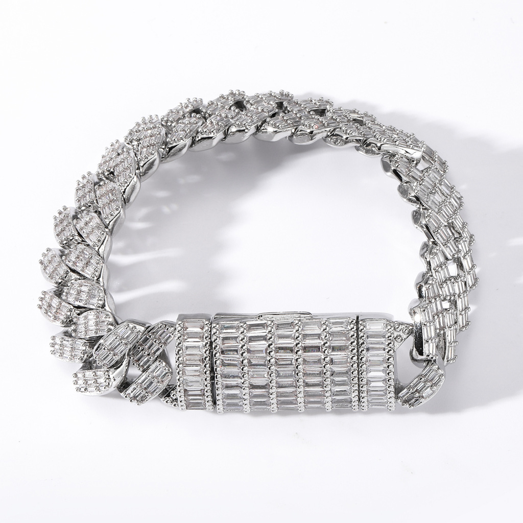 Men's Wide Cubic Zirconia Diamond Flap Buckle Bracelet