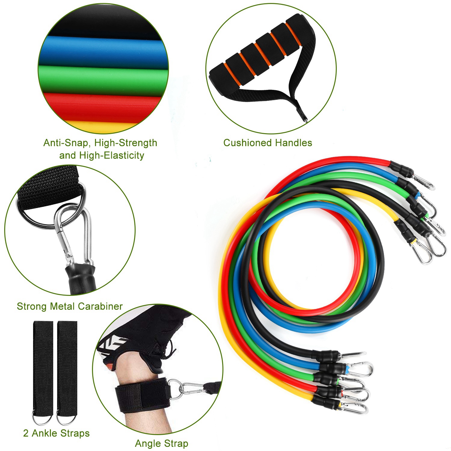 11Pcs Resistance Bands Set Fitness Workout Tubes Exercise Tube Bands Up To With Door Anchor Handles Ankle Straps For Physical Training Yoga Pilates