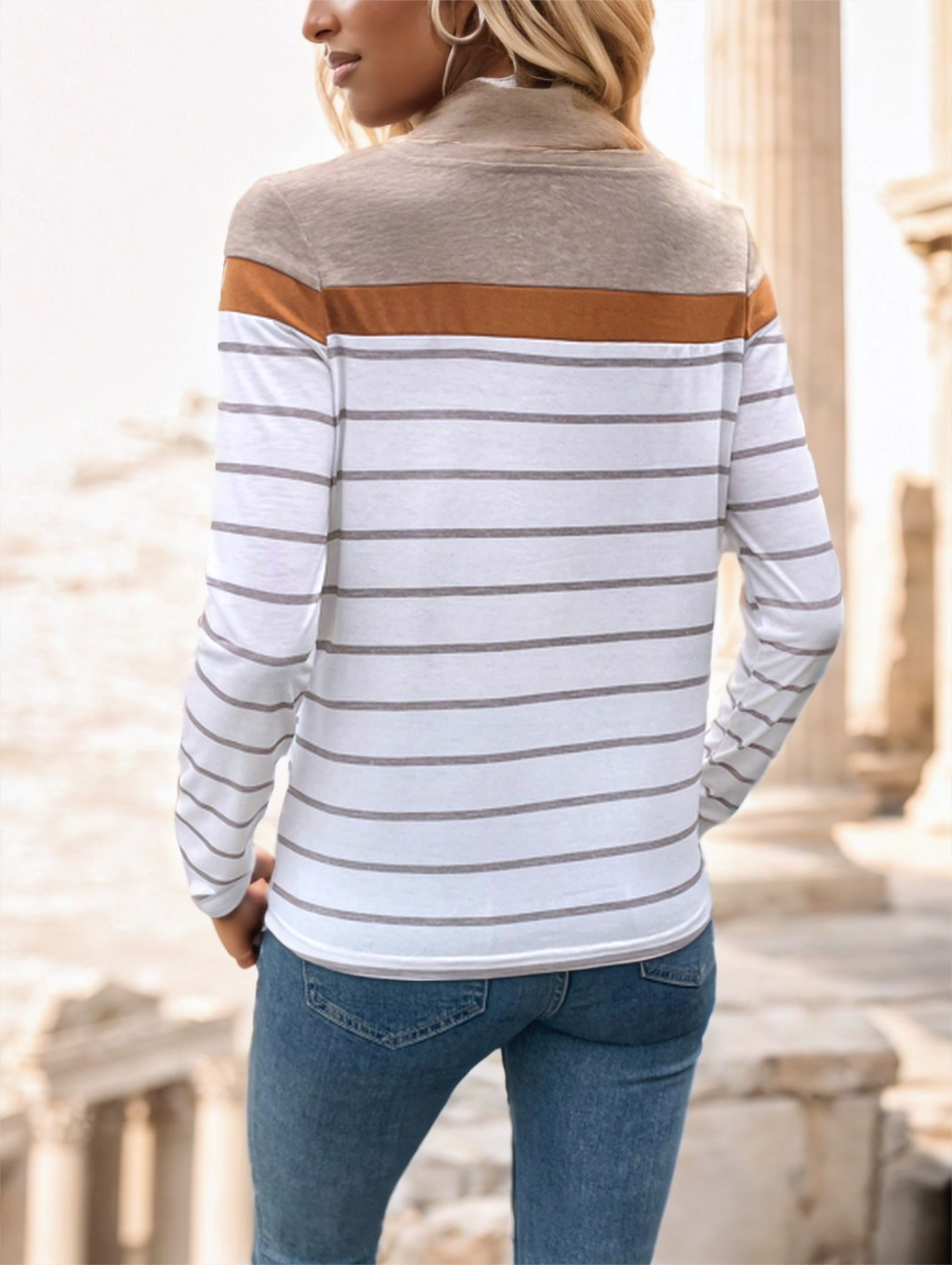 Women's Round Neck Striped Long Sleeve T-Shirt