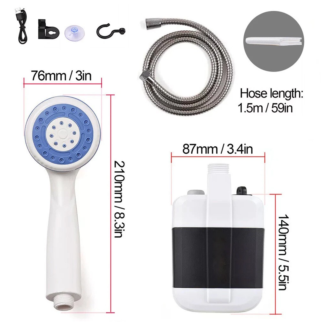 Portable Camping Shower USB Rechargeable Electric Pump For Garden Outdoor — image 3