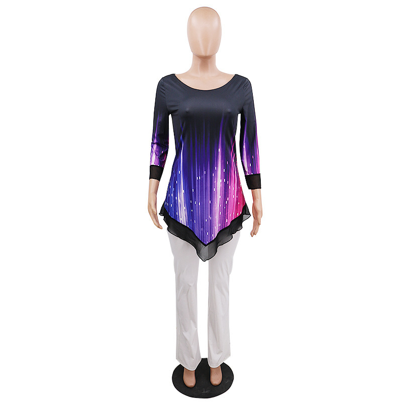 Fashion Round Neck Loose Irregular Printing Women's T-shirt