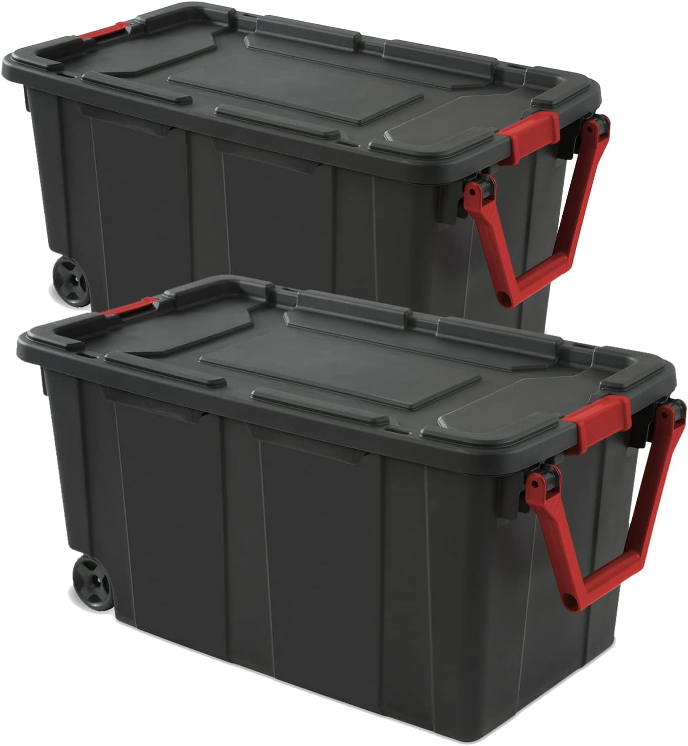 40 Gallon Durable Plastic Storage Tote With Latching Lid And Pull Handle, Black, 2 Pack  Shipment From Walmart