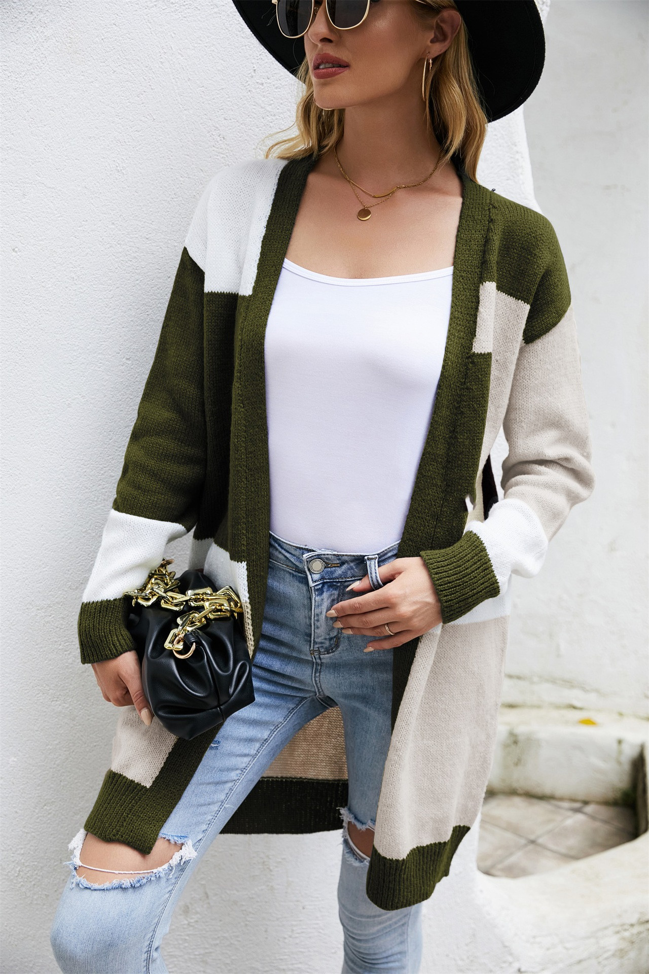 Title 9, Loose Plus Size Color Block Knitted Jacket