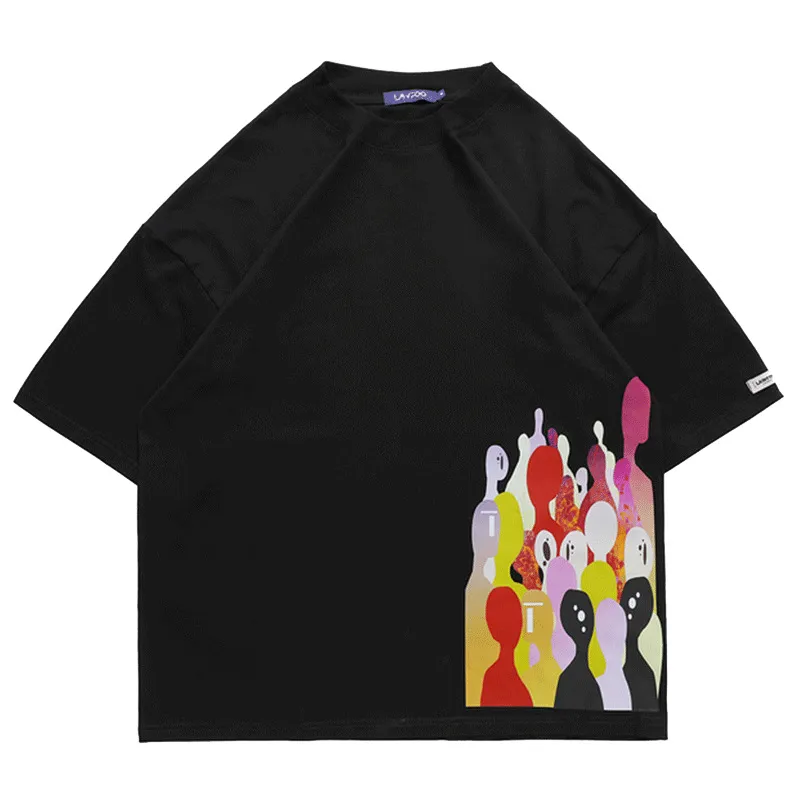 Creative Graphic Printing Loose Casual Street Unisex T-Shirt Women - Black