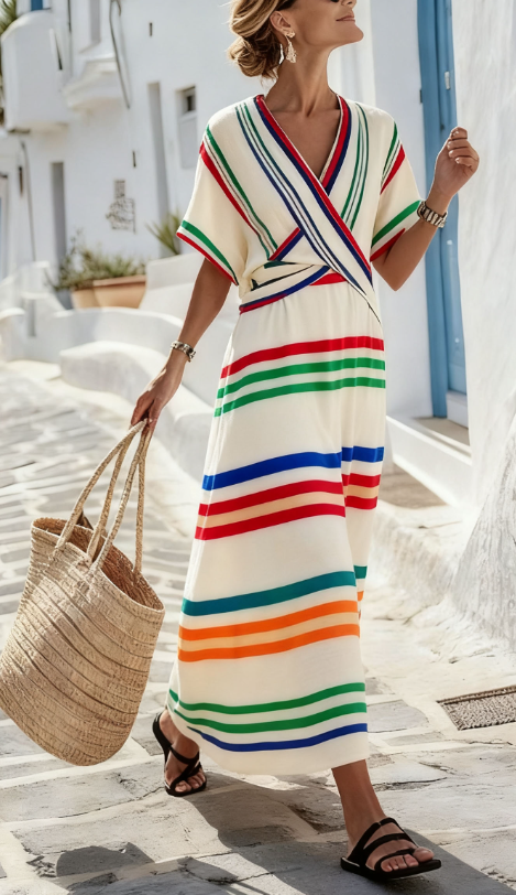 Women's Large Loose Striped Print Dress