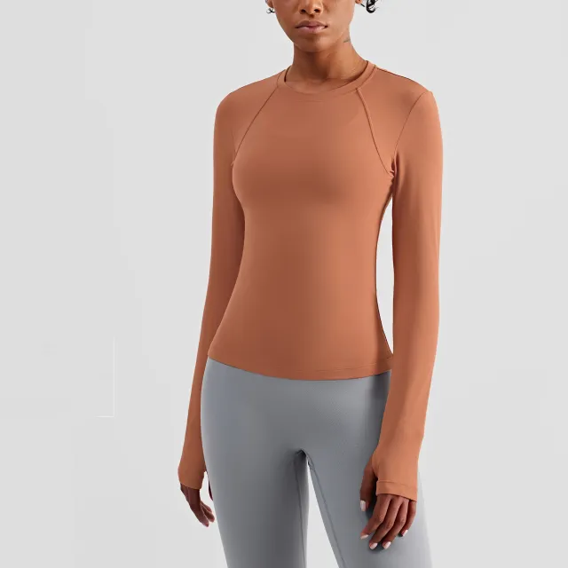 Women's Tight And Comfortable Fitness Sportswear Yoga Clothing Top Long Sleeve Desert Sun 8 - Shop at LoveMi