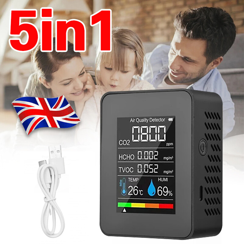 5 In1 Portable CO2 Meter Air Monitor Tvoc Hcho Carbon Dioxide Detector — image 5