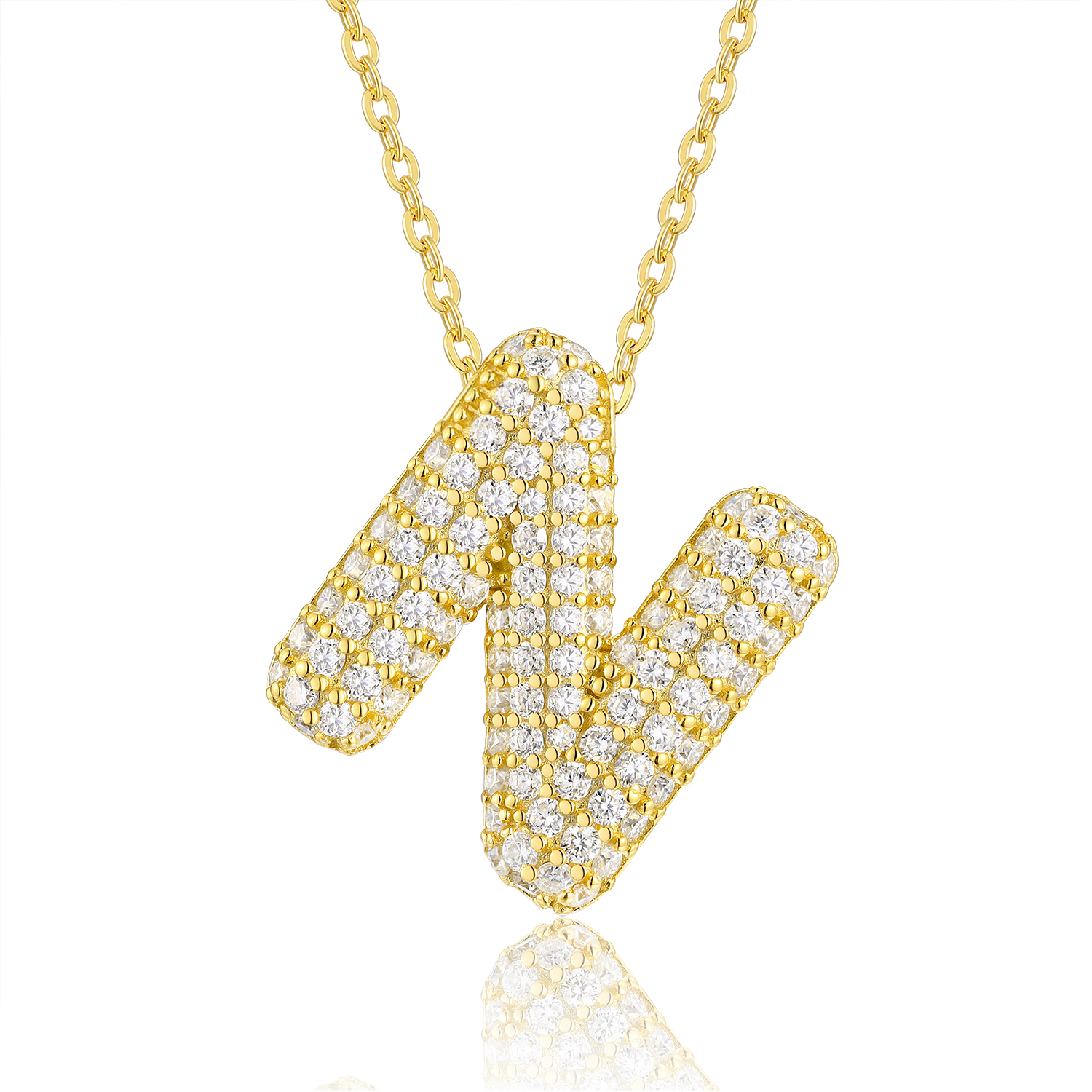 Bubble Letter - N-shaped Jewelry Pendant Featuring Top-quality Moissanite, In A Luxurious And Fashionable Light Luxury Trend. Made Of S925 Silver Electroplated With Gold. - Image 1