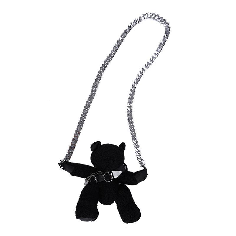 Cute Dark One-eyed Bear Mink Plush Chain Messenger Bag