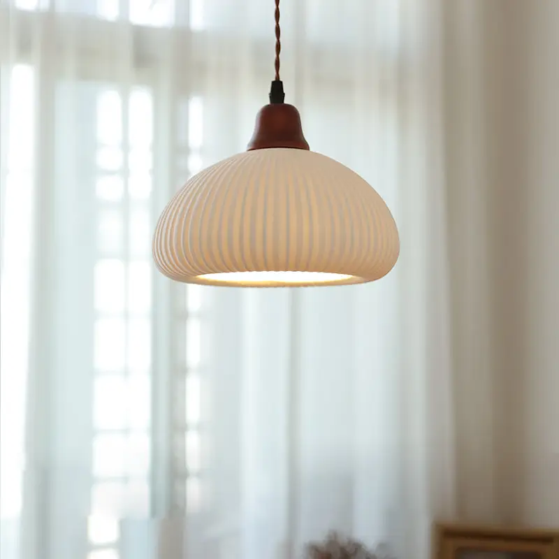 Vintage Chinese Japanese Pumpkin Ceramic Pendant Lamp