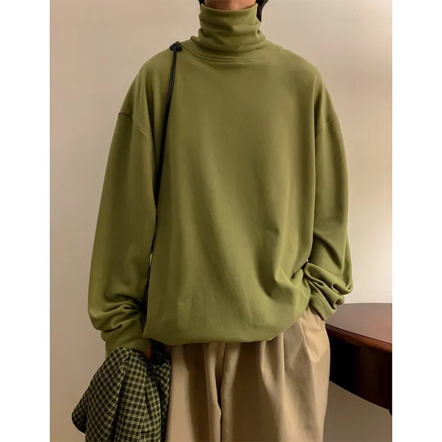 Versatile High Neck Pullover Round Neck Sweater Green - Shop at LoveMi