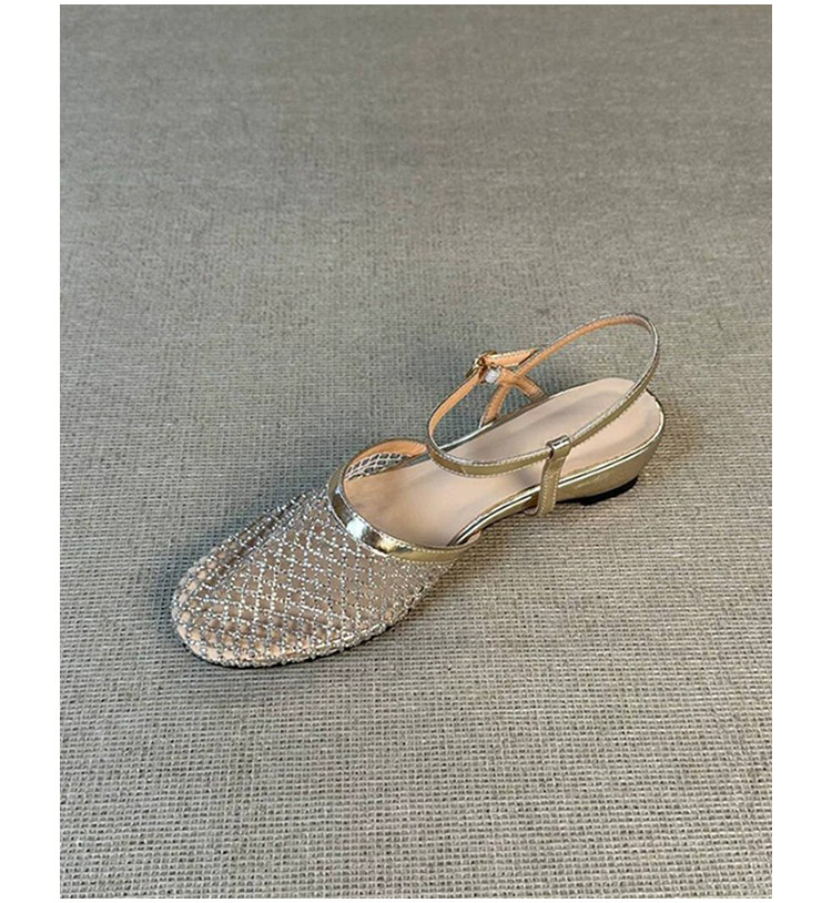 Women's 2026 French Style Hollow Mesh Block Heel Closed Toe Sandals, Fishnet Casual Versatile Roman Sandals