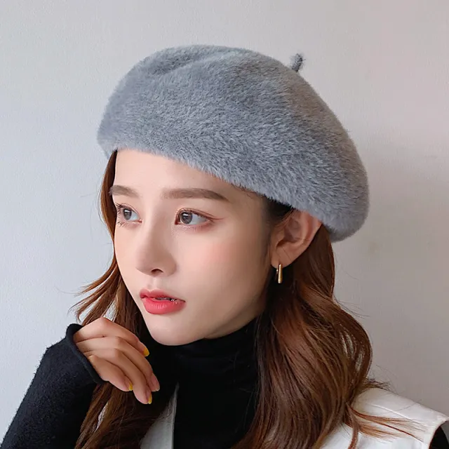 Women's Fashion Mink Hair Beret Leisure Grey - Shop at LoveMi