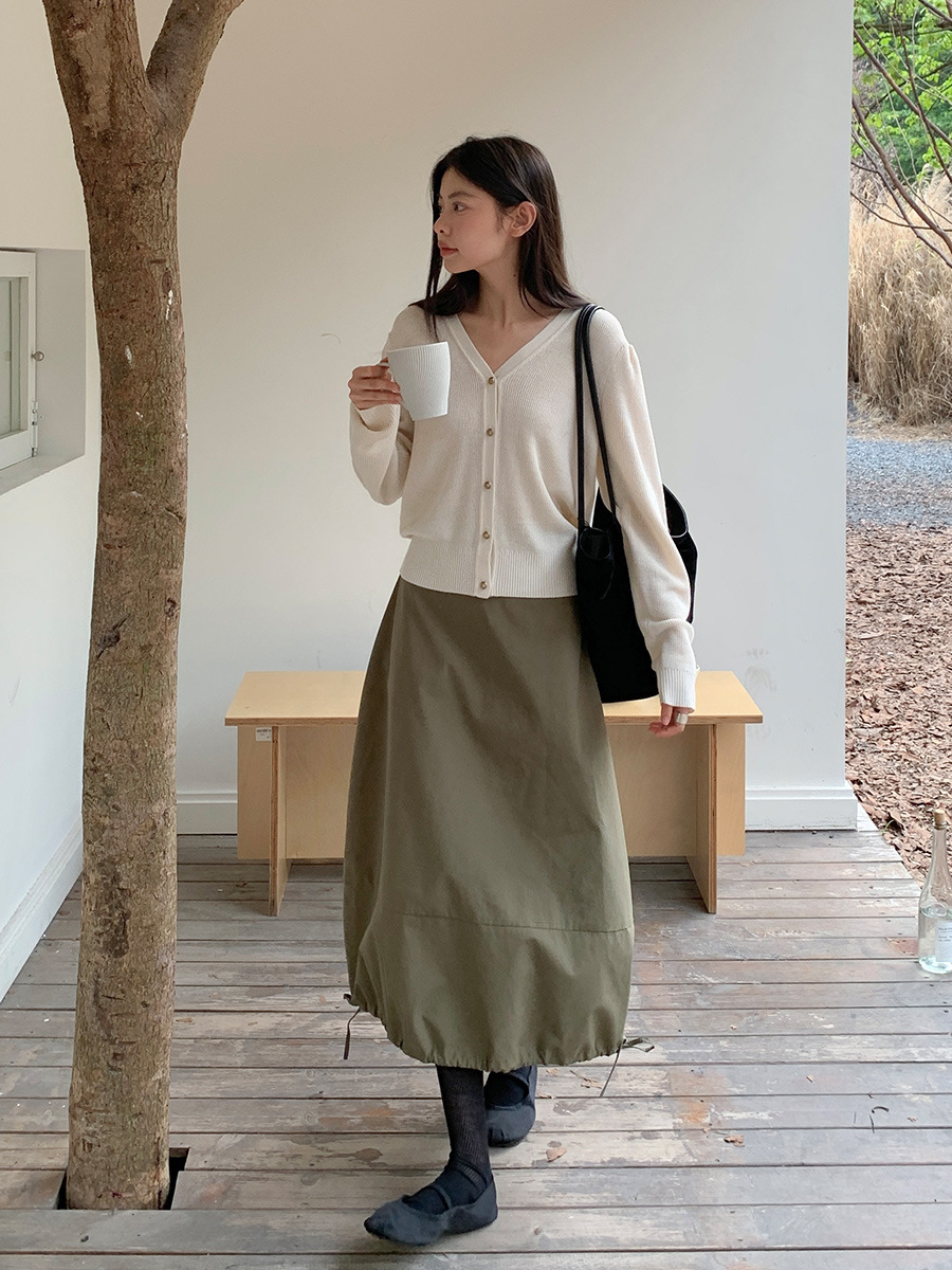 Elegant Simple Korean Style Drawstring At Hem A- Line Skirt