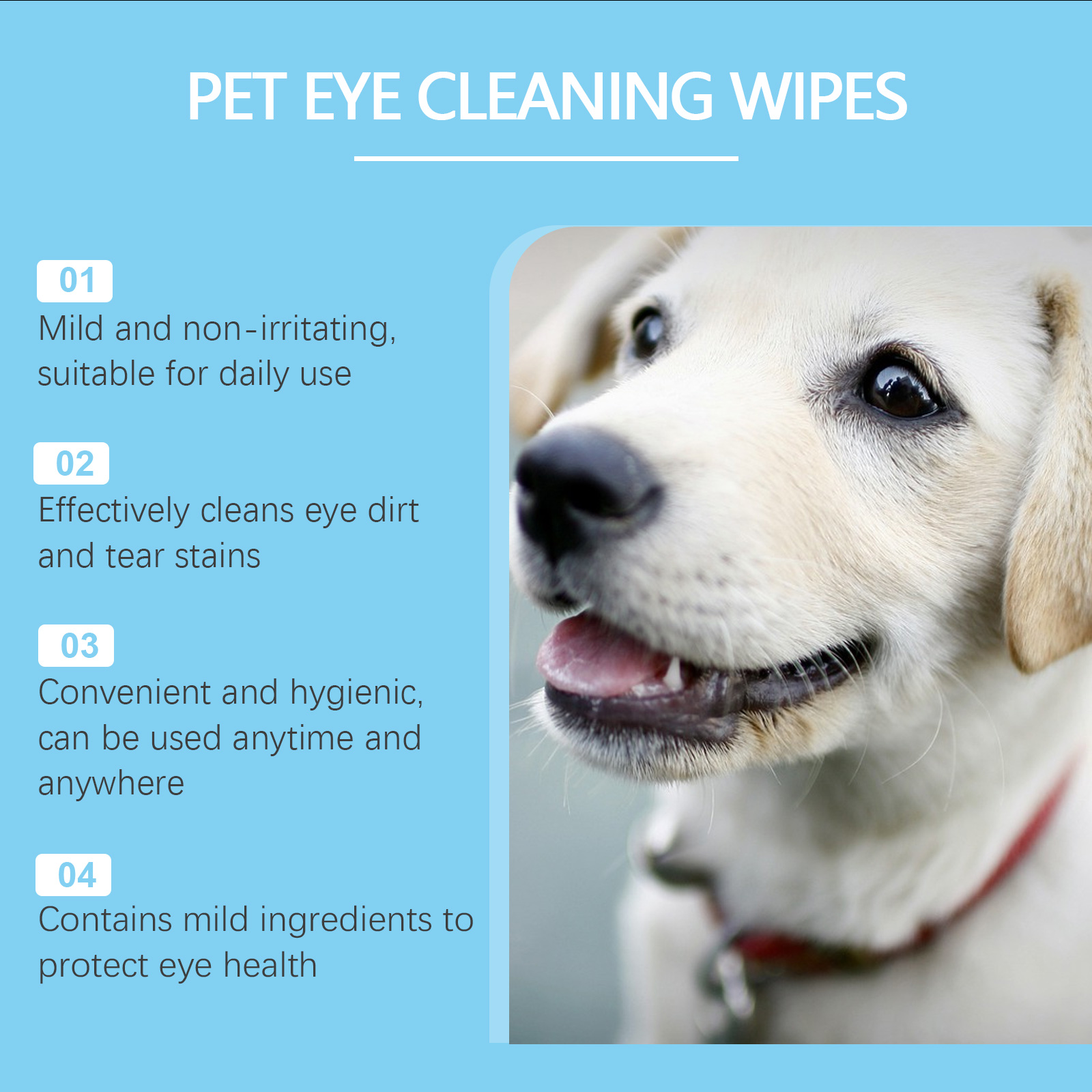 Pet Eye Cleaning Wipes For Dogs & Cats, Tear Stain Remover Pads, Mild Citric Acid Formula, 60 Count — foto 2