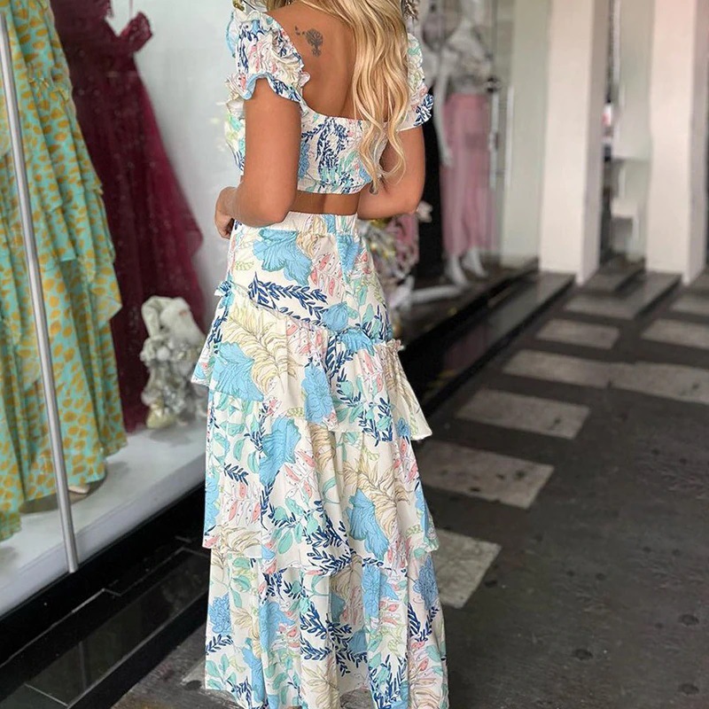 Lady Temperament Commuter Top Fashion Ruffles Long Skirt Suit