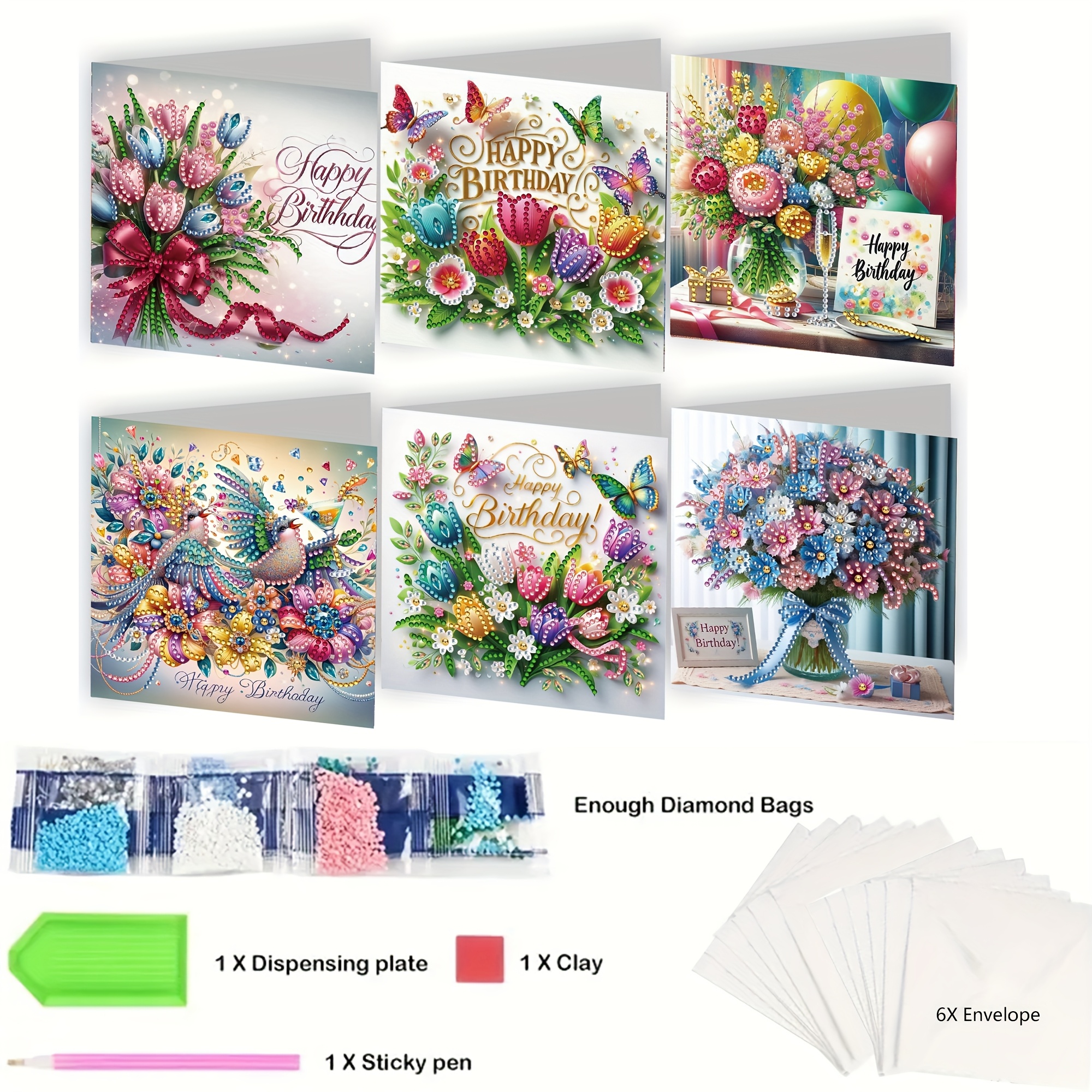 DIY Diamond Painting Kit Birthday Card Kit, Unique Flower Pattern Design, Rhinestone Diamond Painting Art Mosaic Postcards, Holiday Greeting Cards Perfect For Families, Friends, And Lovers, H