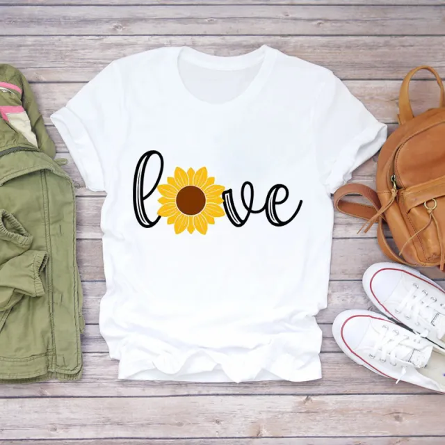 Watercolor Love Fashion Print Short sleeved T shirt Women's Trend M - Shop at LoveMi