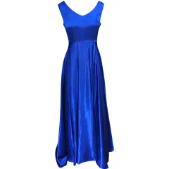 Deep V Neck Sleeveless Backless Bow Ball Evening Dress - Blue - View 1