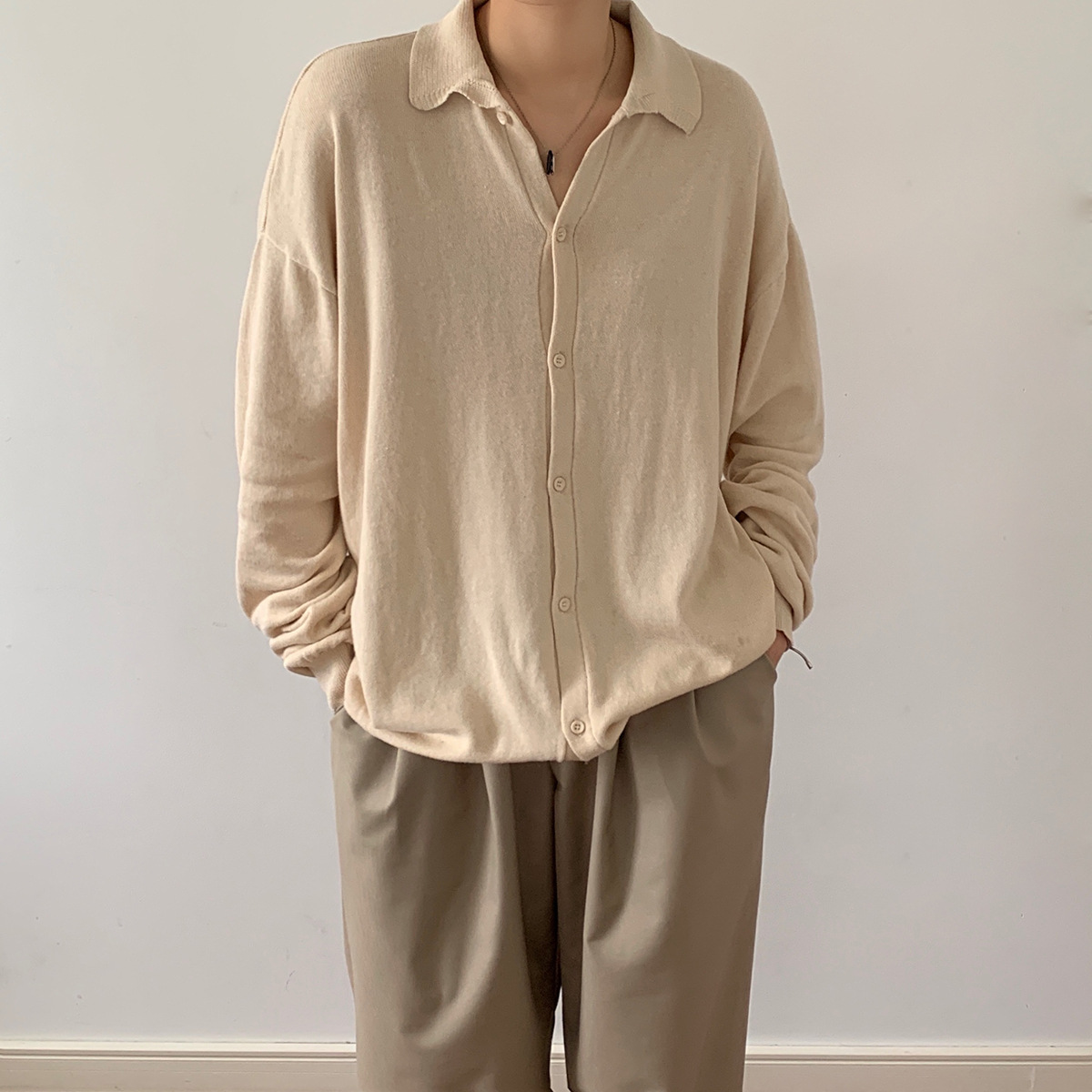 Men's Loose Lapel Cardigan Single Breasted Sweater