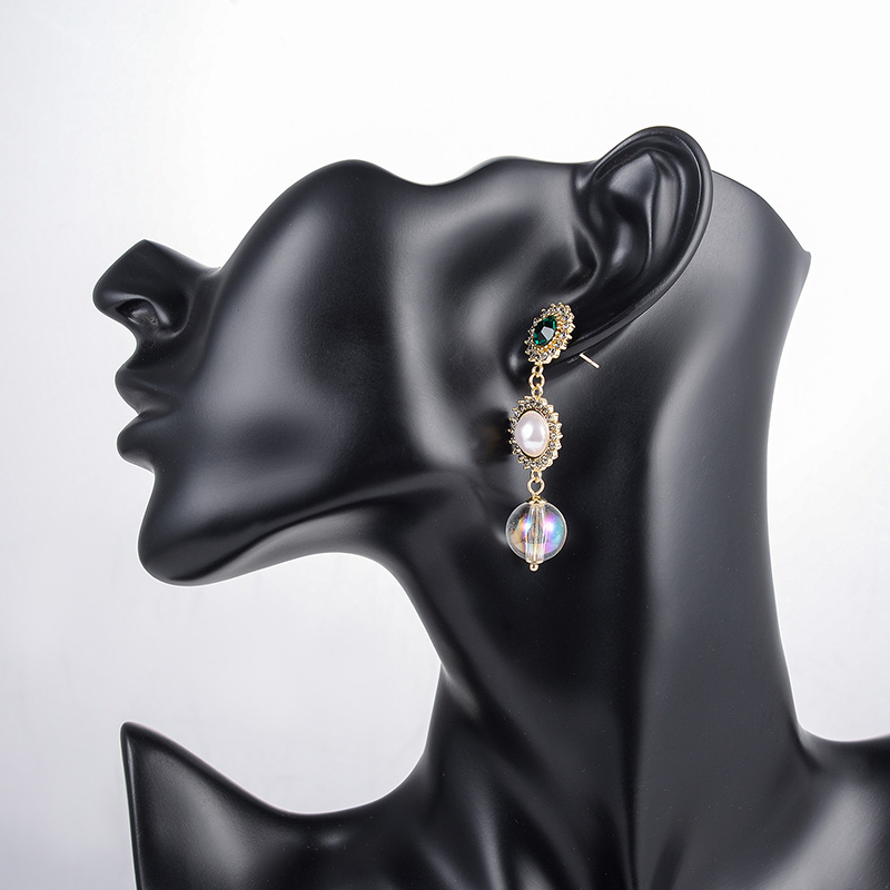 European And American Temperament Diamond Pearl Long Earrings