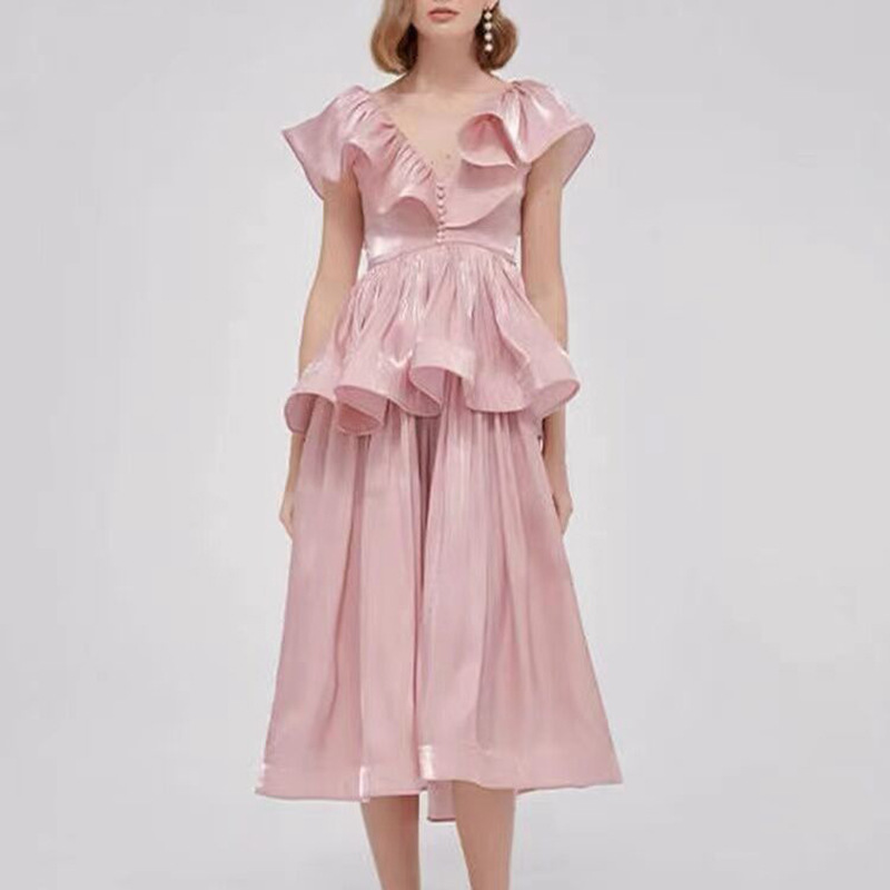 Irregular Stitching Mid Length Waist Dress