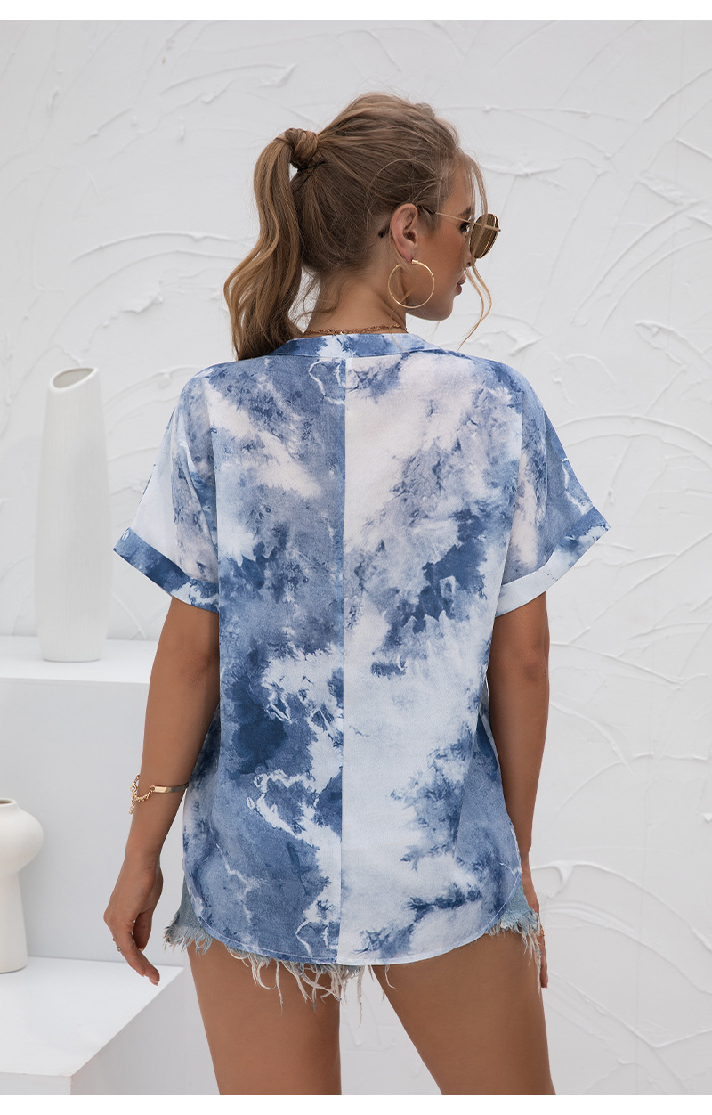 Title 16, Ladies V-neck Tie-dye Printing Casual T-shirt C...