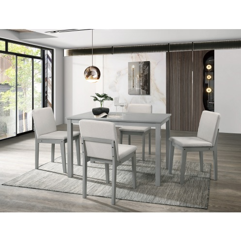 Grey Finish 5pc Dining Room Set Dining Table 4x Chairs Beige Fabric Chair Seat K - Picture 11 of 11