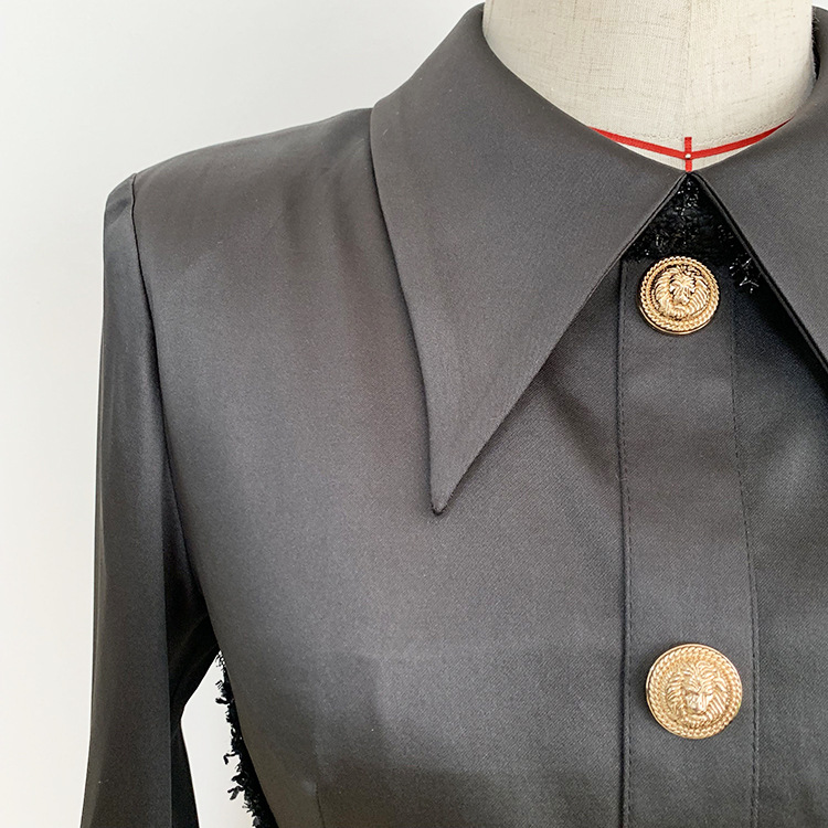 Autumn And Winter Lion Button Rivet Button Satin Stitching Dress