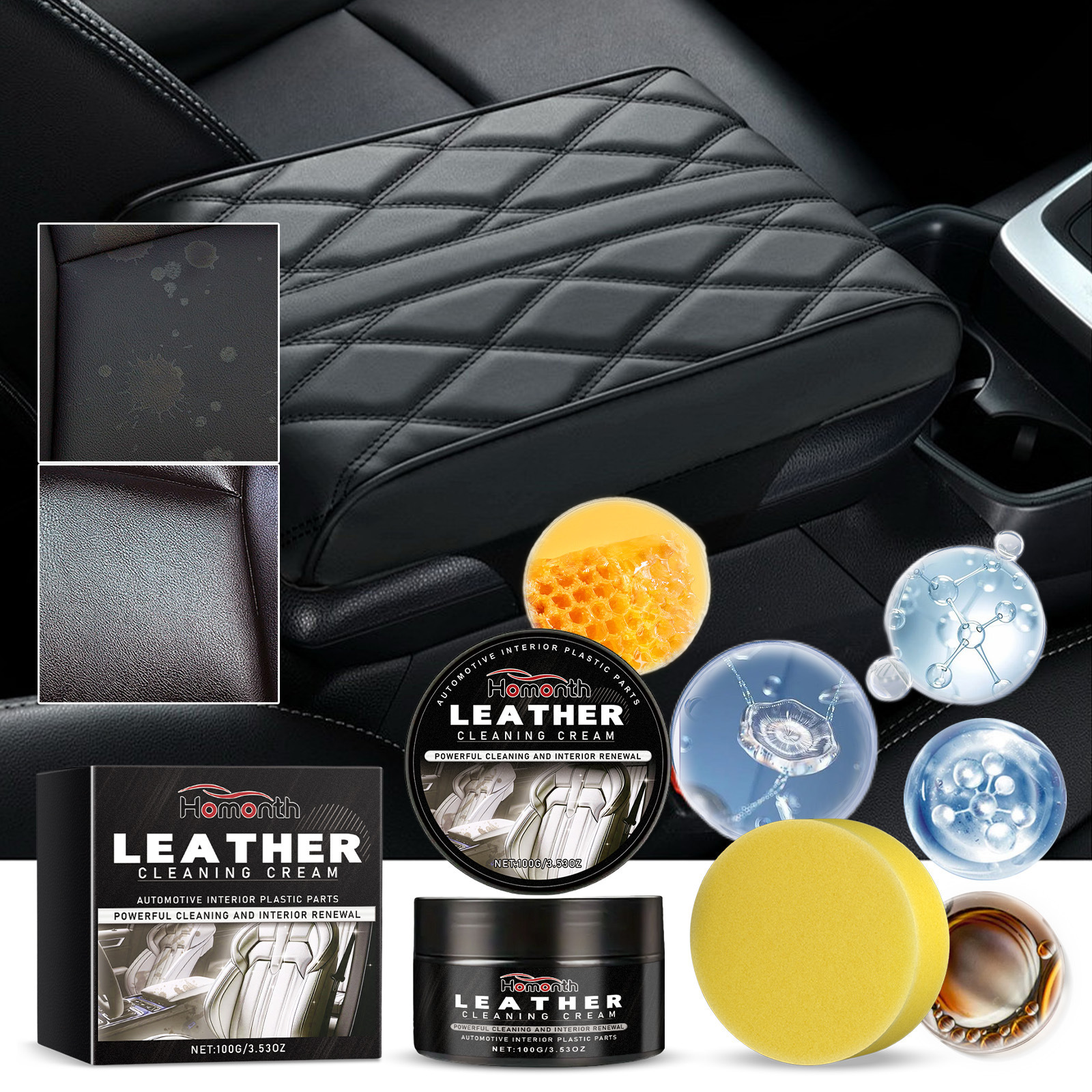 Homonth Car Leather Renewal Agent, Multi-Purpose Cleaner For Car Seats And Dashboards, Leather Restoration And Maintenance.