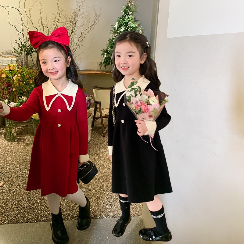 Children's Temperament Slim Knit Color Dress