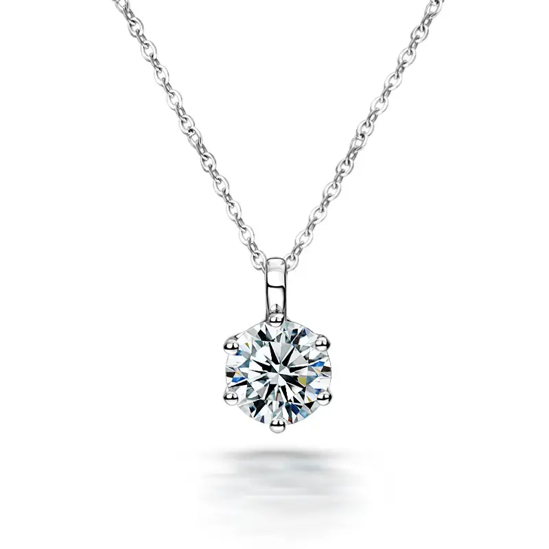 Silver Mozanstone One Carat Net Red Classic Six Prong Pendant