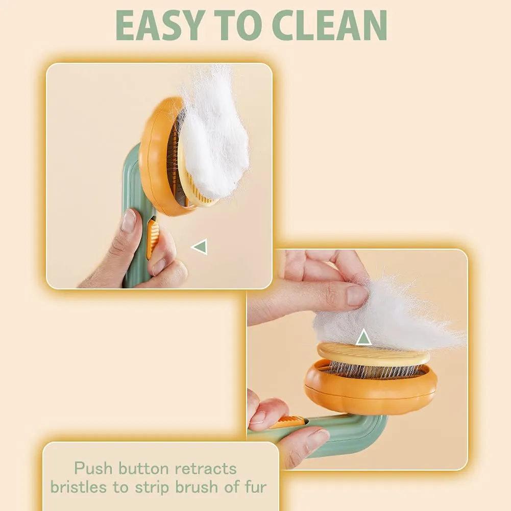 Pumpkin Self Cleaning Slicker Comb For Dog Cat Puppy Rabbit, Grooming Brush Tool Gently Removes Loose Undercoat Tangled Hair – image 3