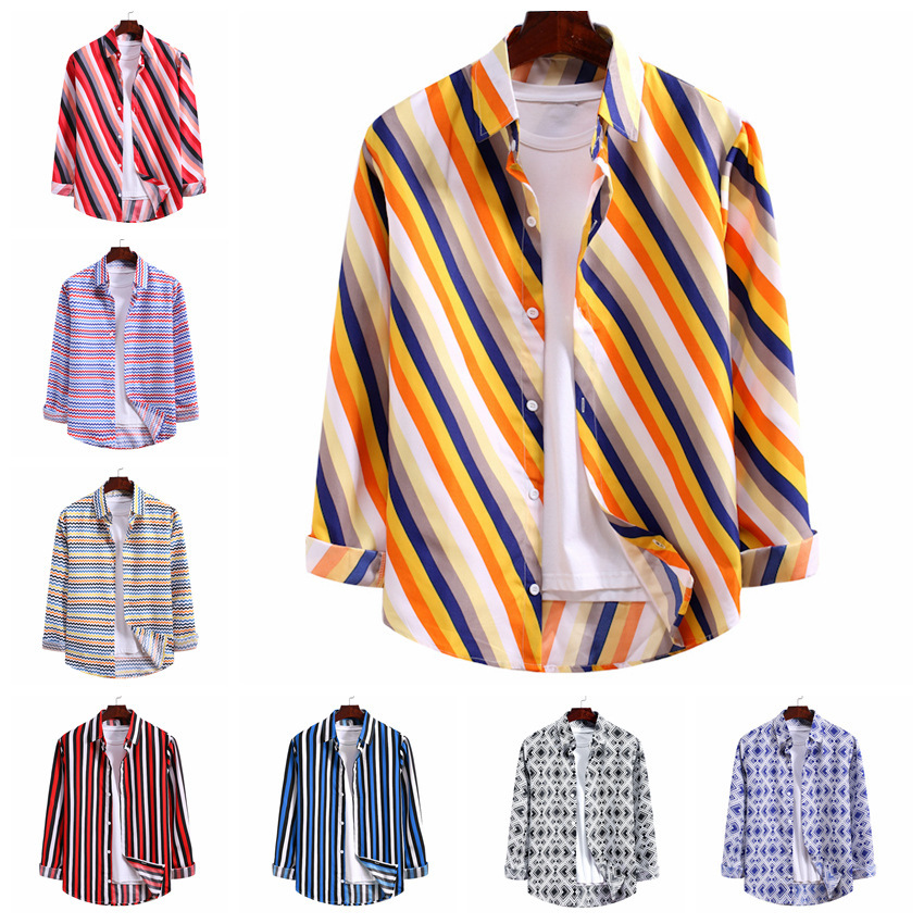 Striped Printed Long-sleeved Shirt Plus Size Wave Pattern