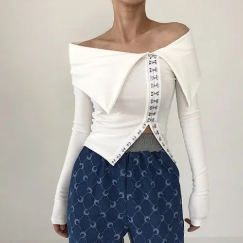 Slim Fitting Long Sleeved T shirt Top White - Shop at LoveMi