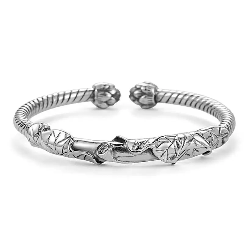 Silver Domineering Personality Cool Thread Male Lotus Bracelet