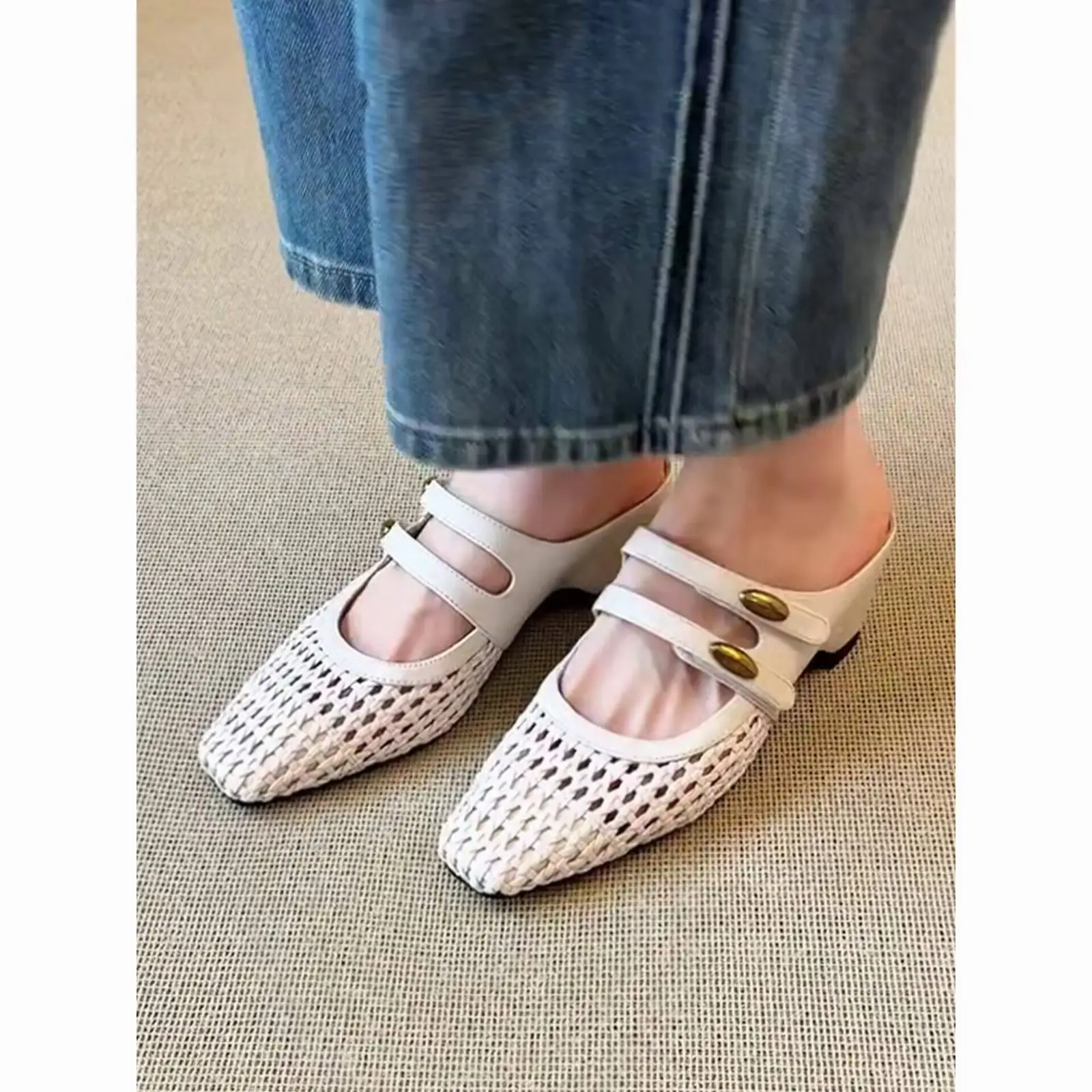 Women's French Vintage Hollow Woven Mule Sandals