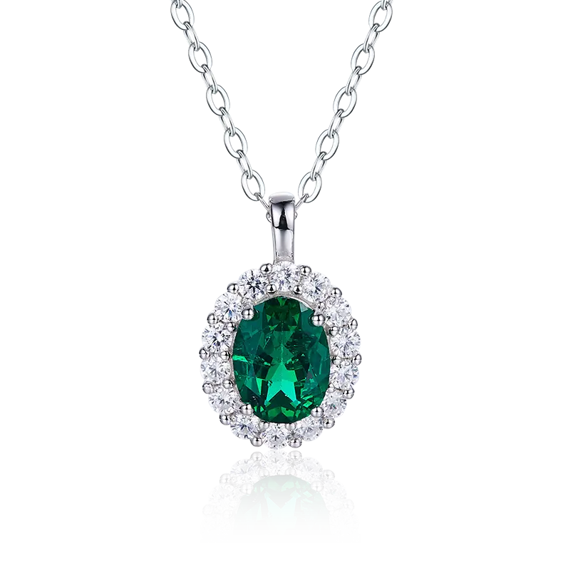 S925 Silver 2.9g 1ct Lab-Created Emerald Halo