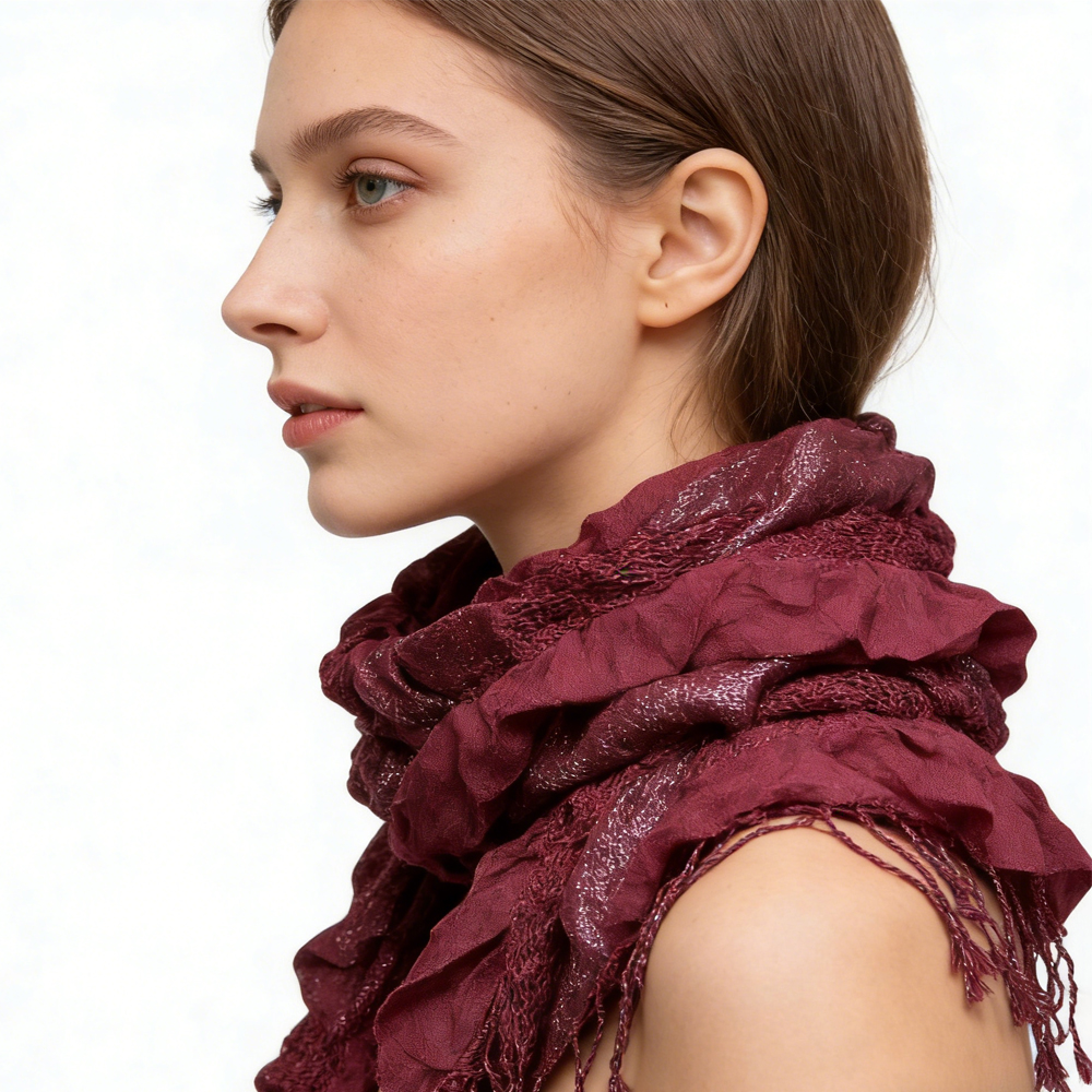 2pcs Extra Long Evening Glamour Piece Magenta Metallic Crinkle Scarf,Shimmer Textured Scarf ,Luxe Look For Evening Wear,Scarf,vacation,daily Life,evening Party,Office Appropriate Subtlety