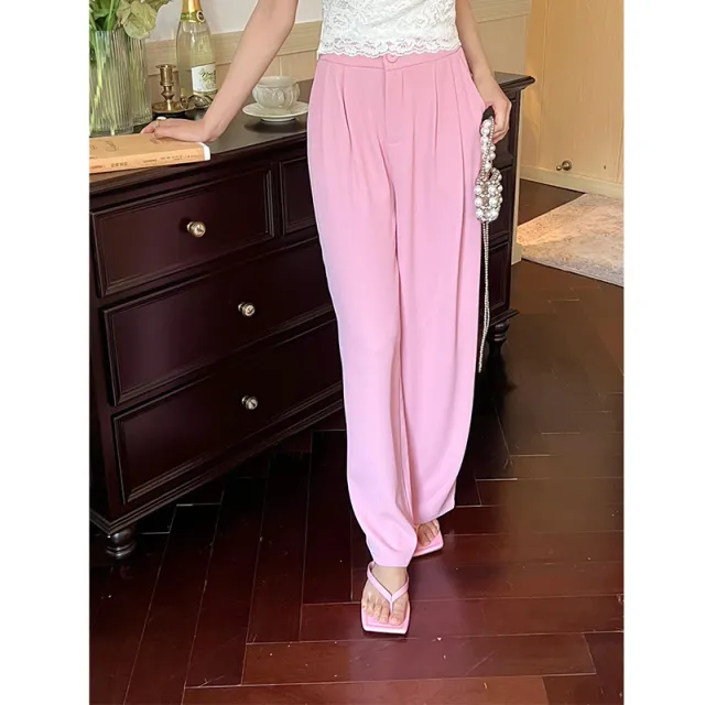 High Waist Straight Loose Sports Wide Leg Pants Pink - Shop at LoveMi