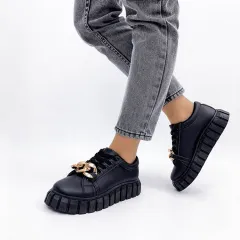Low-Top Flat Casual Sneakers - Black - View 1