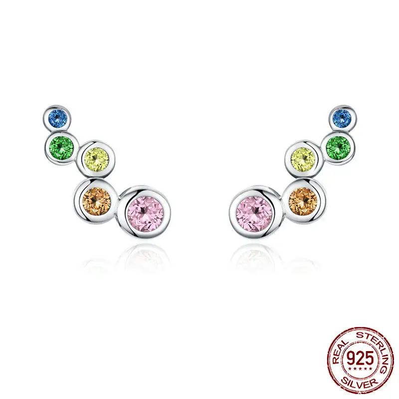 Women's Fashion Sterling Silver Colored Circle Zirconia Earrings