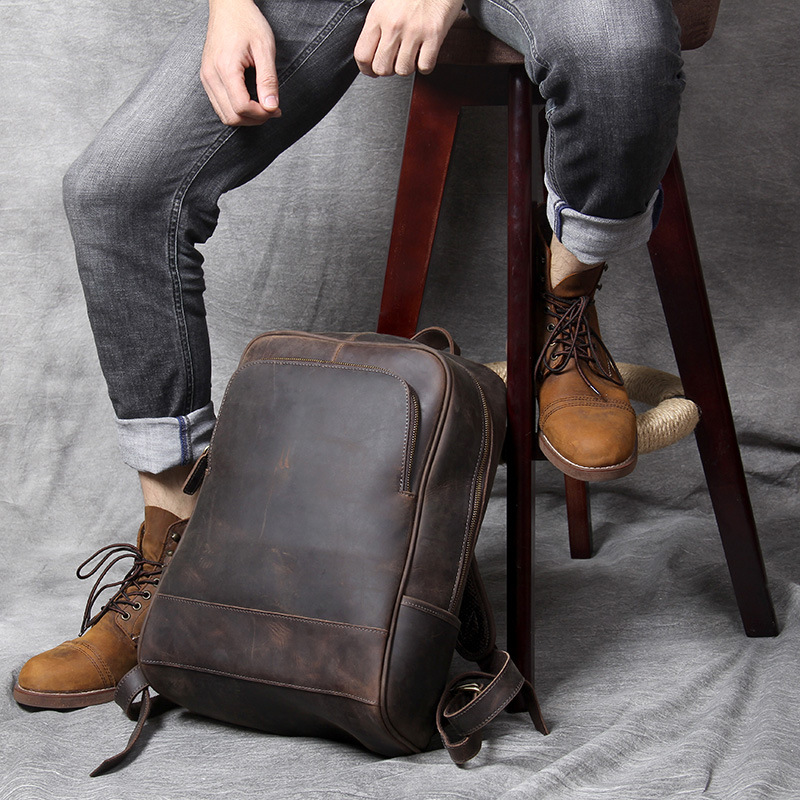 Retro First Layer Cowhide Men's Backpack Leather