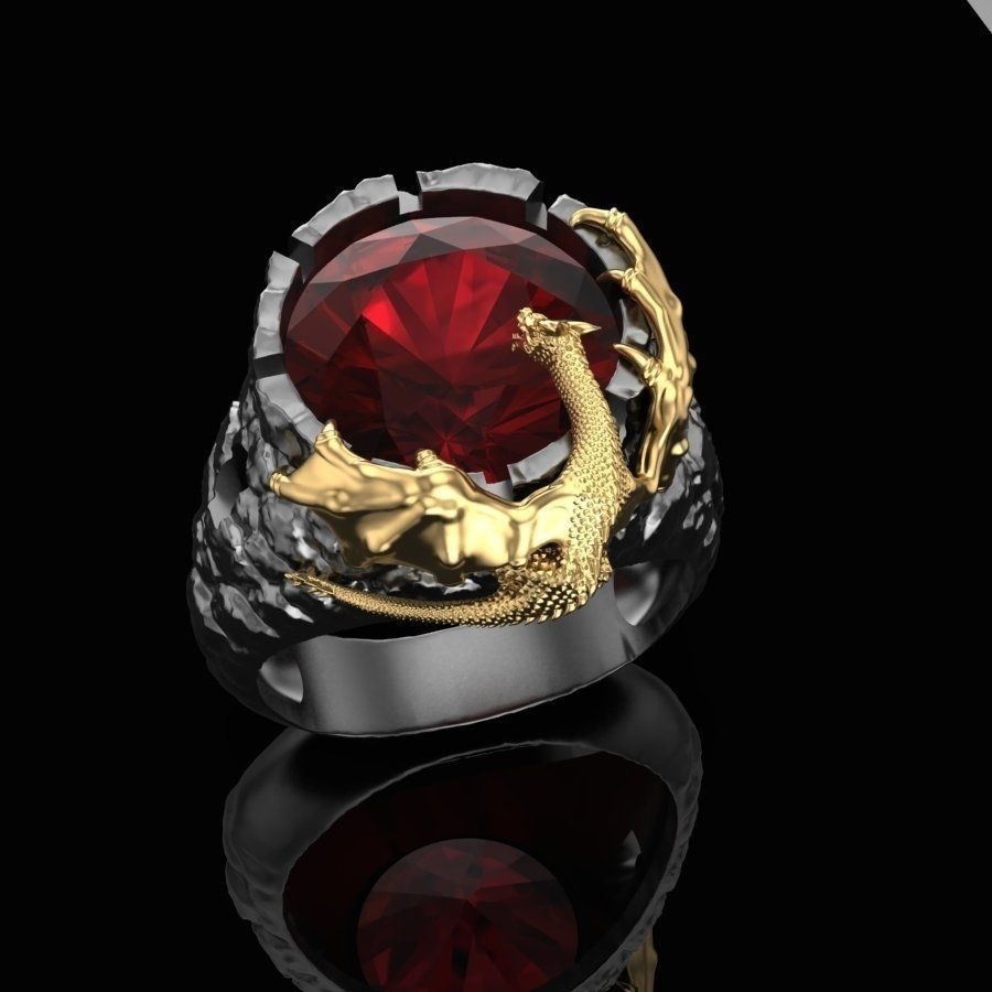 Title 3, Personalized Gold Two-tone Ruby Dragon Ring New...