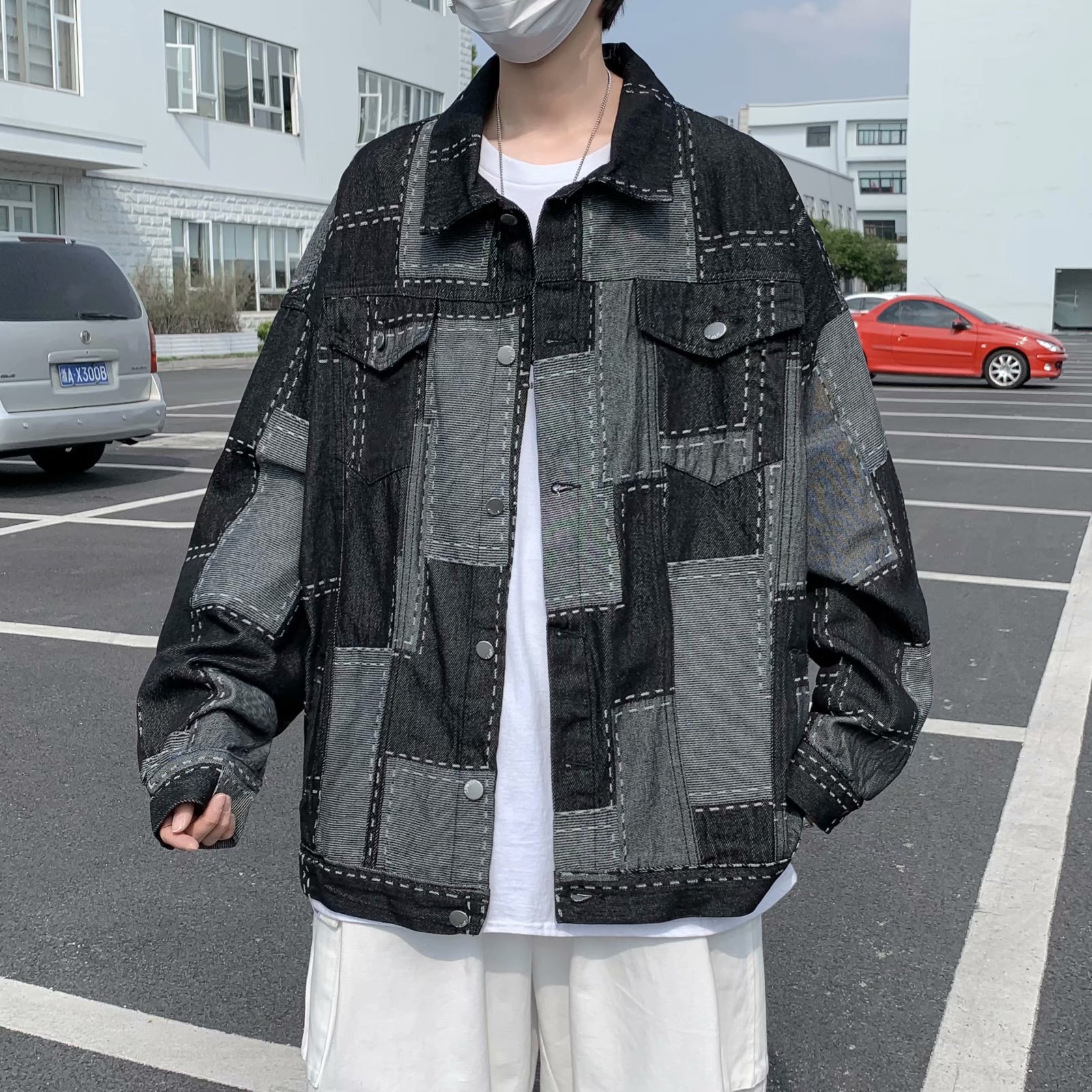 Japanese Retro Contrast Color Stitching Men's Denim Jacket