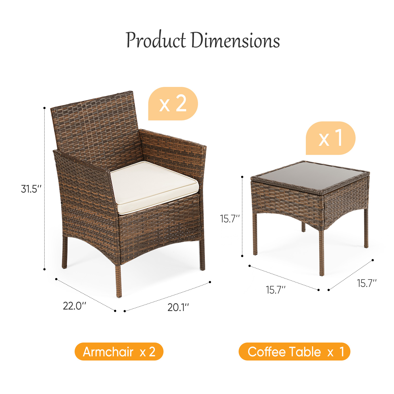 Three-piece Garden Furniture Set, Woven Outdoor Polyethylene Rattan Furniture, Equipped With A Coffee Table And Washable Cushions