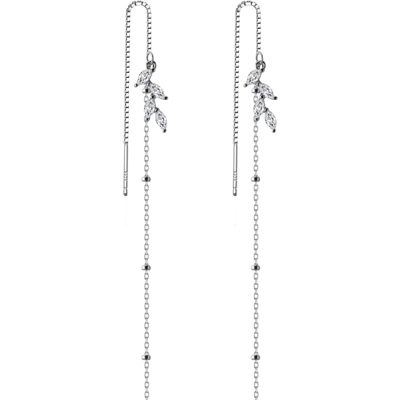 S925 Silver Leaf Long Ear Thread Female Jewelry